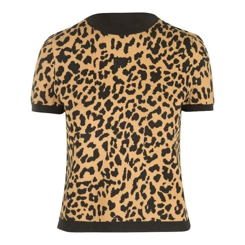 DKNY Jeans Leopard Print Knit Sweater Womens XL Tan Black‎ Pullover